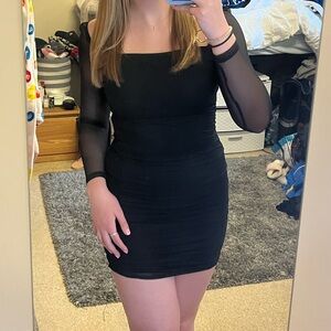 Black Ruched Longsleeve Mini Dress